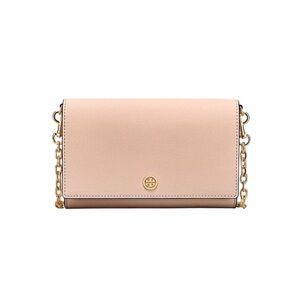 EUC Tory Burch Robinson Leather Light Pink Apricot Gold Chain Wallet Purse Bag